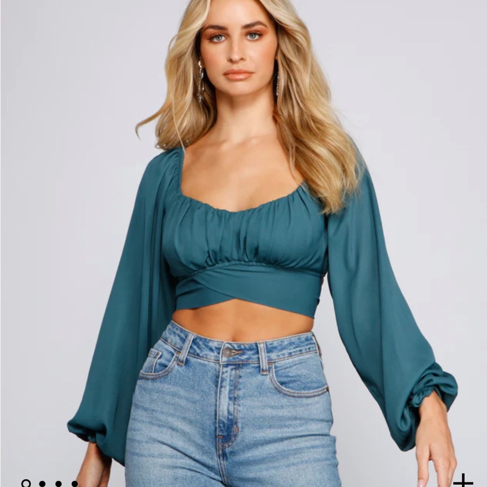 Teal Chiffon Crop Top
